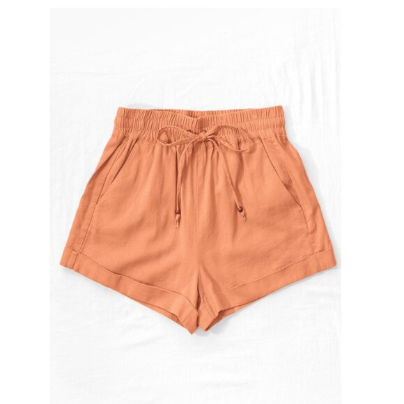 Clay Linen Waistband Shorts with String Tie - Picture 1 of 2